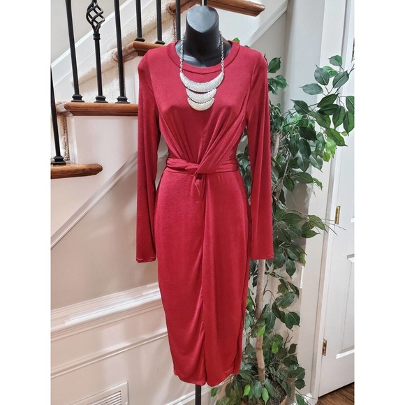 Fashion Nova Burgundy Be Honest Tie Front Knee Length Midi Dress XL - Picture 13 of 13